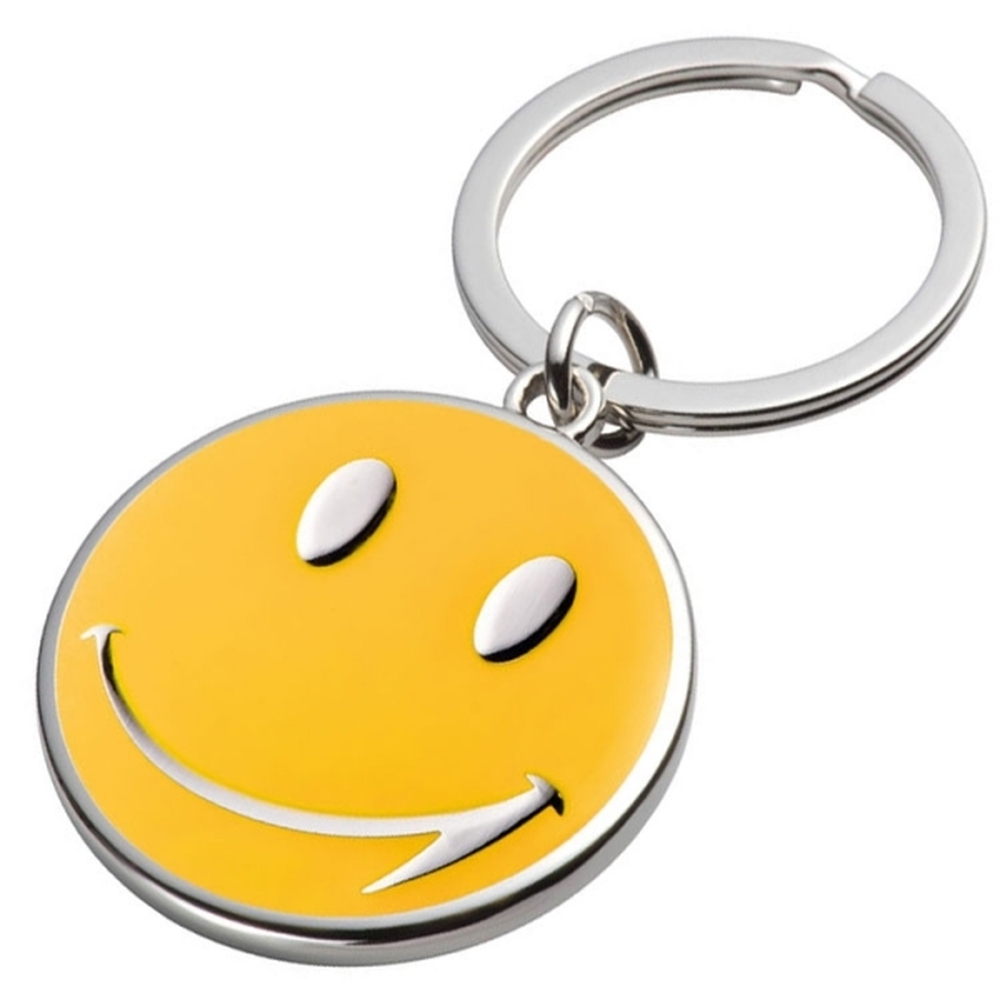 Brelok metalowy SMILE - z logo z własnym nadrukiem, kolor żółty