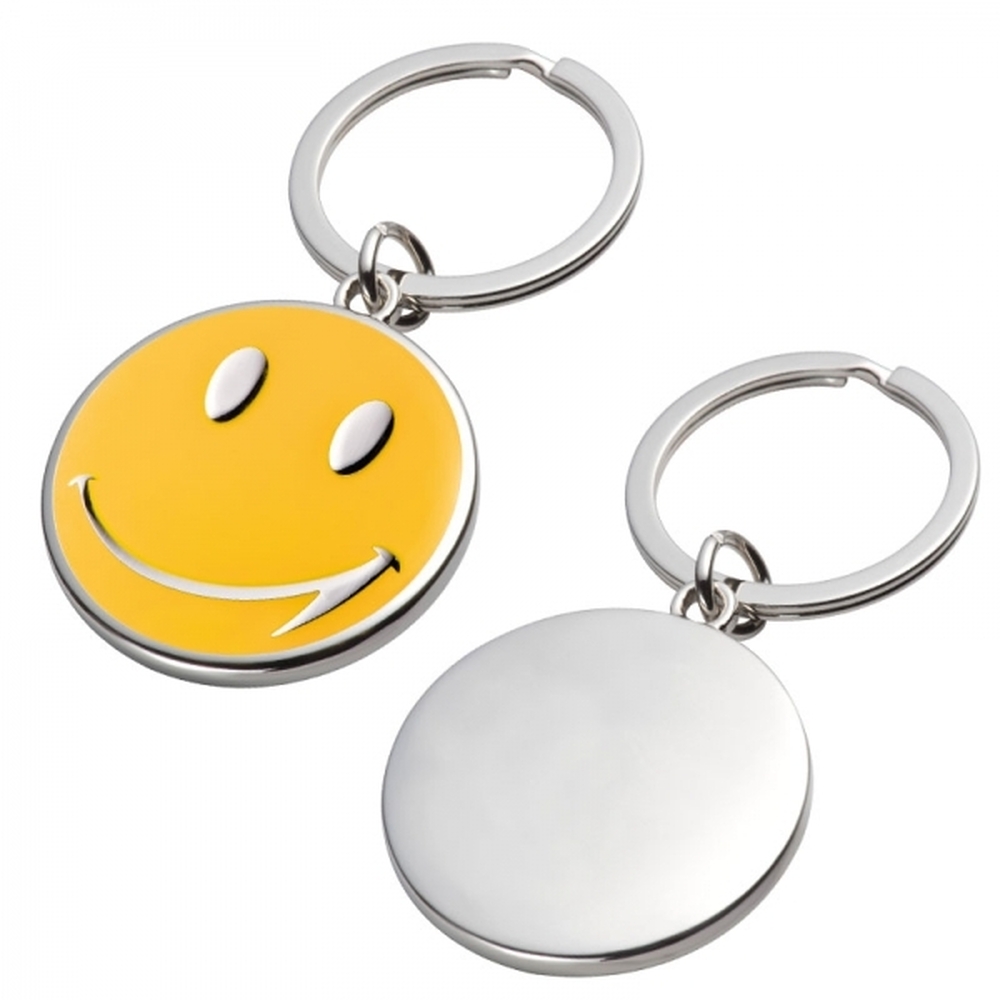 Brelok metalowy SMILE - z logo z własnym nadrukiem, kolor żółty