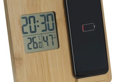 Stacja pogodowa z ładowarką indukcyjną GRANADA - z logo z własnym nadrukiem, kolor beżowy