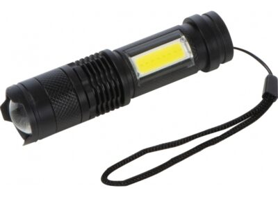 Latarka COB AARHUS - z logo z własnym nadrukiem, kolor czarny