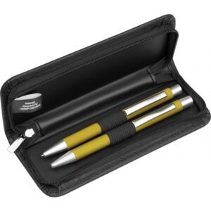 Zestaw piśmienny długopis i ołówek automatyczny soft touch UPPSALA - z logo z własnym nadrukiem, kolor żółty