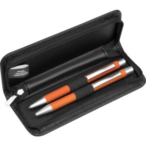 Zestaw piśmienny długopis i ołówek automatyczny soft touch UPPSALA - z logo z własnym nadrukiem, kolor pomarańczowy