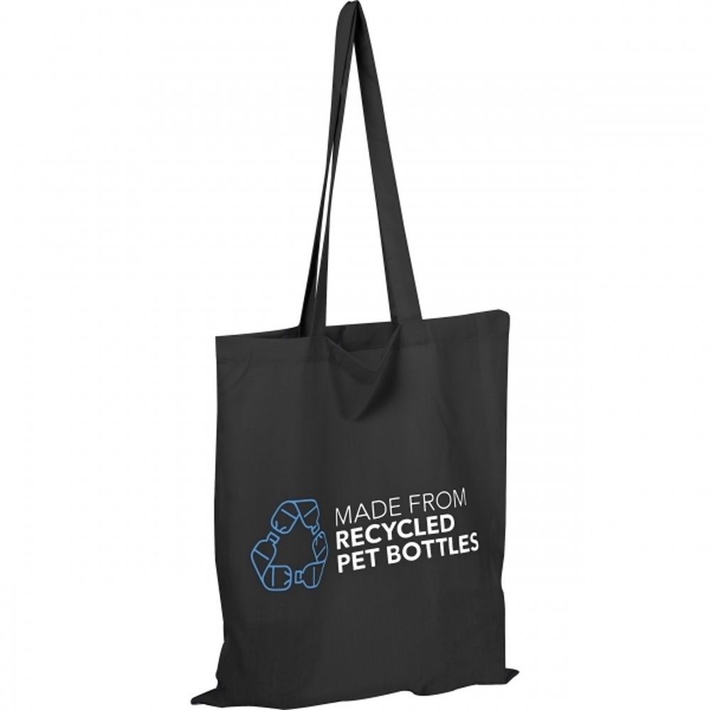 Torba rPET z recyklingu z długimi uszami MOMBASA - z logo z własnym nadrukiem, kolor czarny