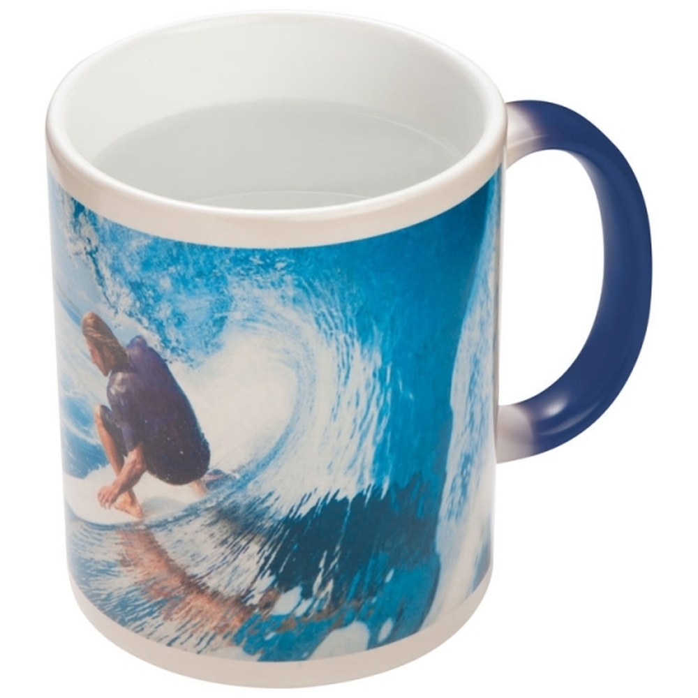 Kubek ceramiczny do sublimacji zmieniający kolor SIRMIONE 300 ml - z logo z własnym nadrukiem, kolor niebieski