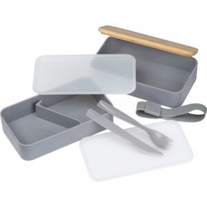 Lunch box 2x600 ml ze sztućcami PESCARA - z logo z własnym nadrukiem, kolor szary