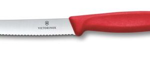 Nóż z ząbkowanym ostrzem SwissClassic Victorinox - z logo z własnym nadrukiem, kolor czerwony