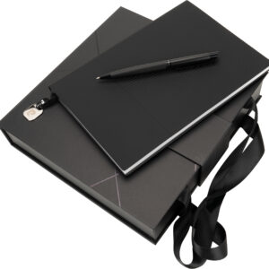 Notatnik A5 w linie z długopisem metalowym CHANTAL Pierre Cardin - z logo z własnym nadrukiem, kolor czarny