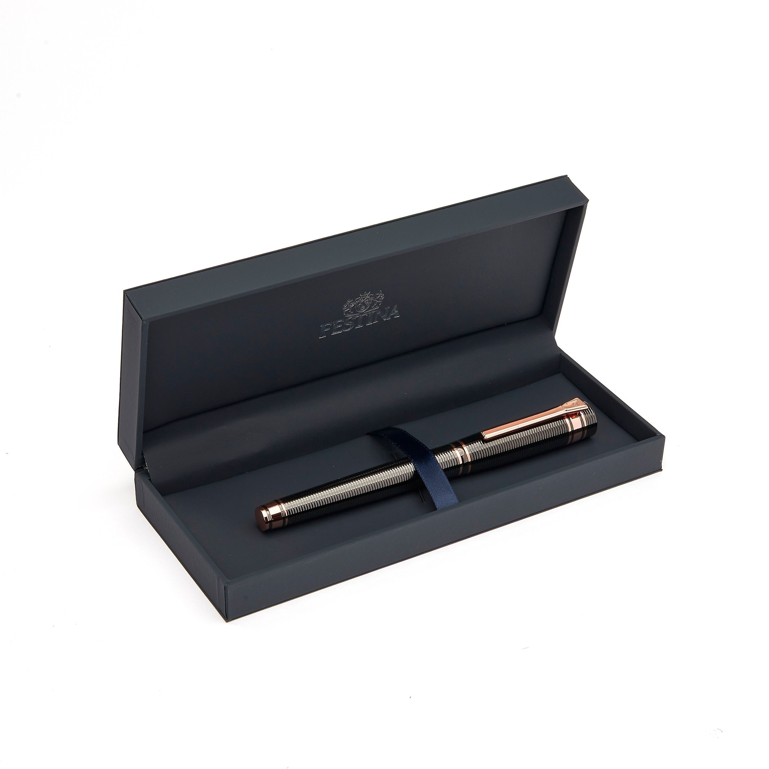 Pióro kulkowe Bold Stripe Gun & Rosegold z własnym nadrukiem, kolor Szary