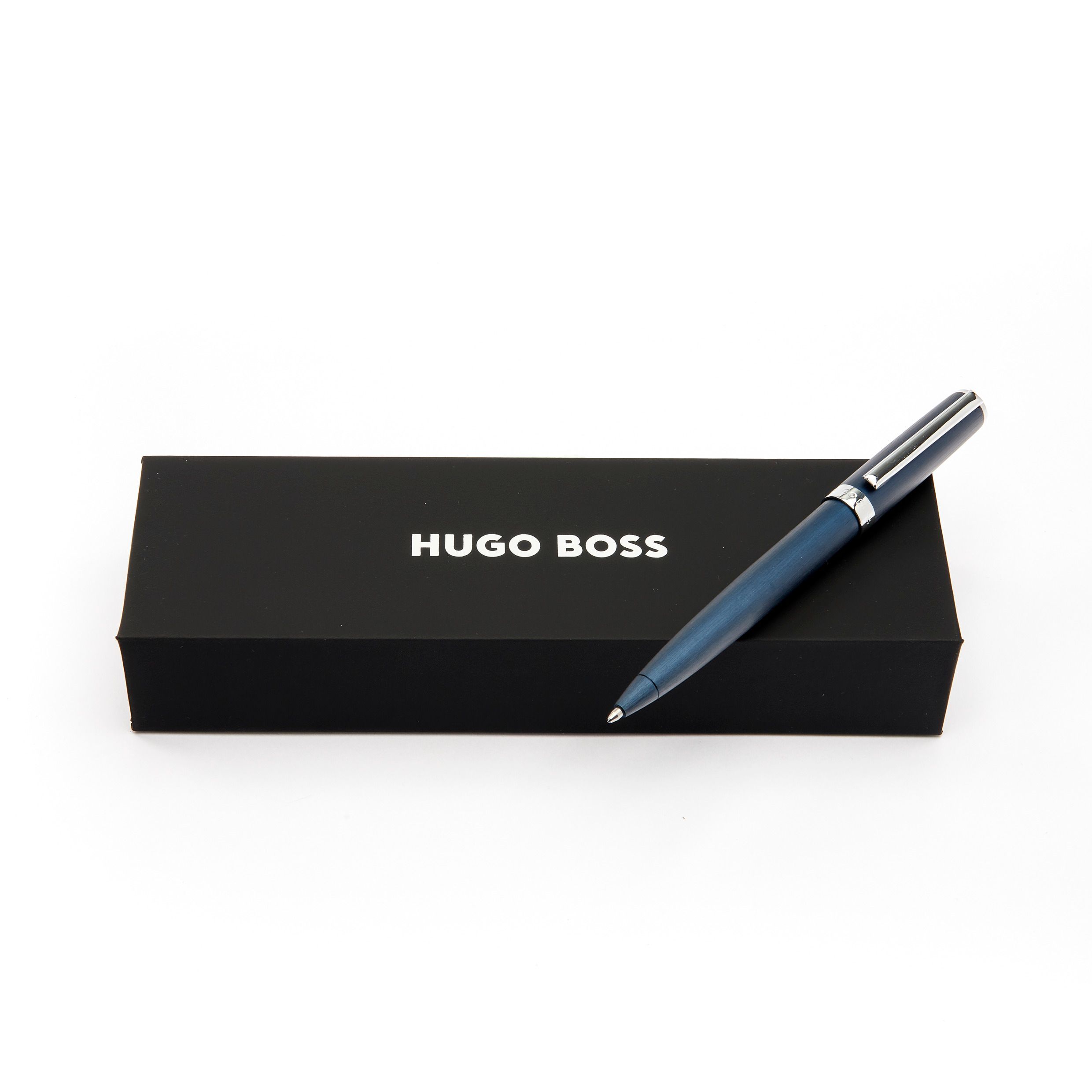 Pióro kulkowe Gear Brushed Navy z własnym nadrukiem, kolor Granatowy