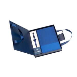 Notatnik A5 w linie z długopisem metalowym CHANTAL Pierre Cardin - z logo z własnym nadrukiem, kolor niebieski