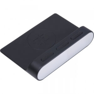 Budzik z bezprzewodową ładowarką ADELAIDE - z logo z własnym nadrukiem, kolor czarny