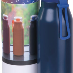 Butelka termiczna stalowa z recyklingu GRAND HAVEN MoLu 640 ml - z logo z własnym nadrukiem, kolor granatowy