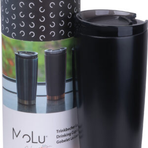 Kubek termiczny stalowy z recyklingu LA LOUVIERE MoLu 540 ml - z logo z własnym nadrukiem, kolor czarny