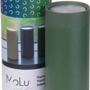 Kubek termiczny stalowy z recyklingu LE PORT MoLu 360 ml - z logo z własnym nadrukiem, kolor oliwkowy