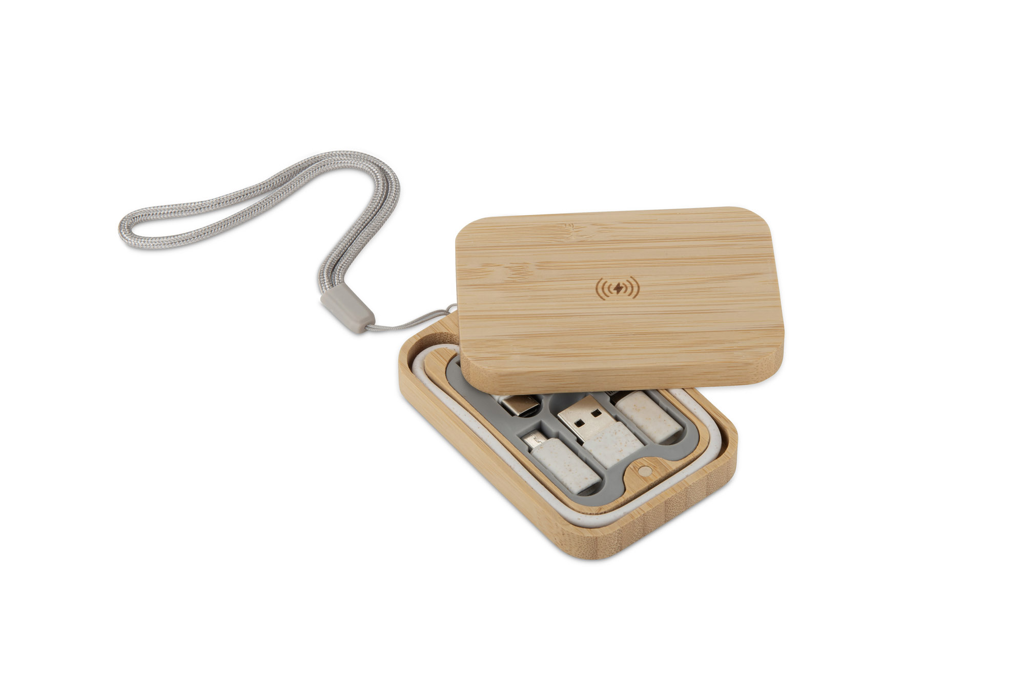 Zestaw kabli do ładowania z ładowarką indukcyjną BUMO z własnym nadrukiem, kolor beżowy