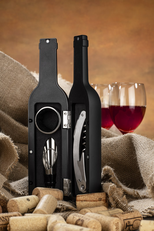 Zestaw do wina SOMMELIER z własnym nadrukiem, kolor czarny