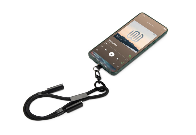 Smycz do telefonu z funkcją ładowania CHARD MINI 60W z własnym nadrukiem, kolor czarny