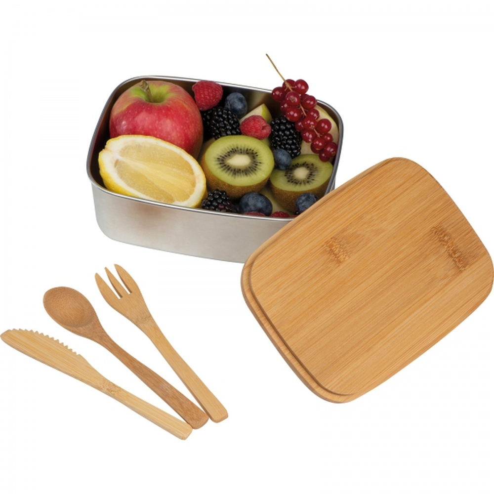 Lunch box ze sztućcami DIEST 1000 ml - z logo z własnym nadrukiem, kolor beżowy