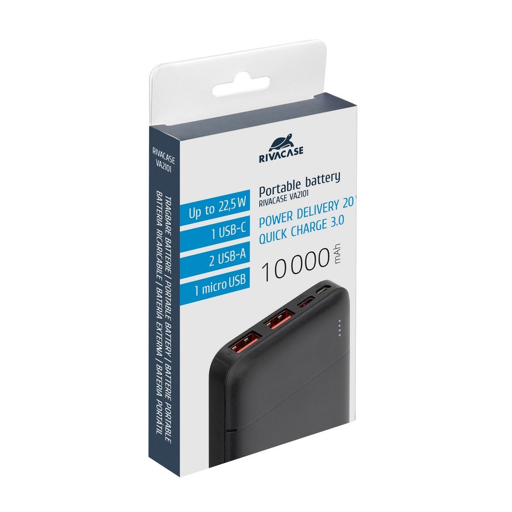 Power Bank VA2101 10000 mAh RIVACASE - z logo z własnym nadrukiem, kolor czarny