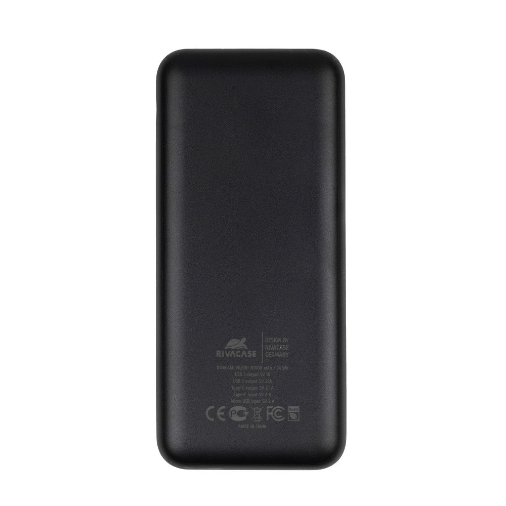 Power Bank VA2081 20000 mAh RIVACASE - z logo z własnym nadrukiem, kolor czarny