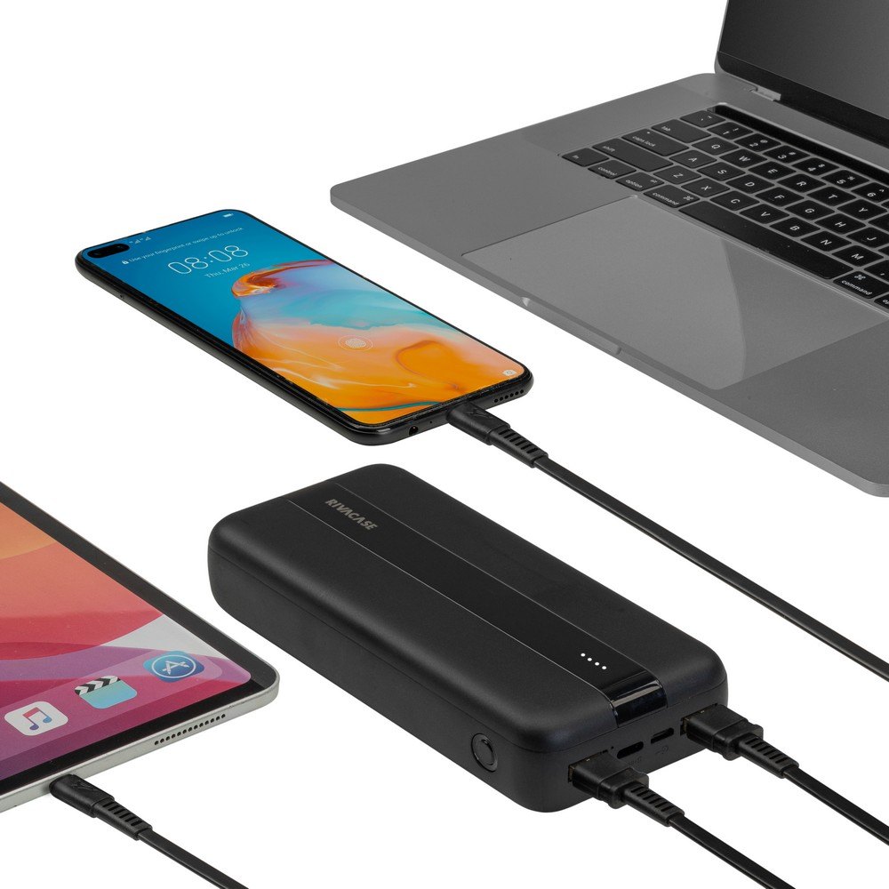 Power Bank VA2081 20000 mAh RIVACASE - z logo z własnym nadrukiem, kolor czarny