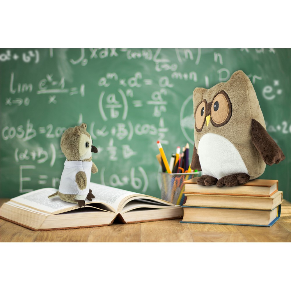 Pluszowa poduszka, sowa | Professowl z własnym nadrukiem, kolor jasnobrązowy