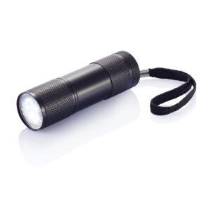 Latarka 9 LED Quattro z własnym nadrukiem, kolor czarny