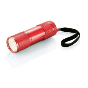 Latarka 9 LED Quattro z własnym nadrukiem, kolor czerwony