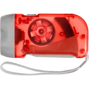 Latarka na dynamo 2 LED z własnym nadrukiem, kolor czerwony