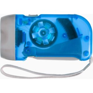 Latarka na dynamo 2 LED z własnym nadrukiem, kolor niebieski