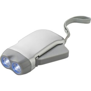 Latarka na dynamo 2 LED z własnym nadrukiem, kolor srebrny