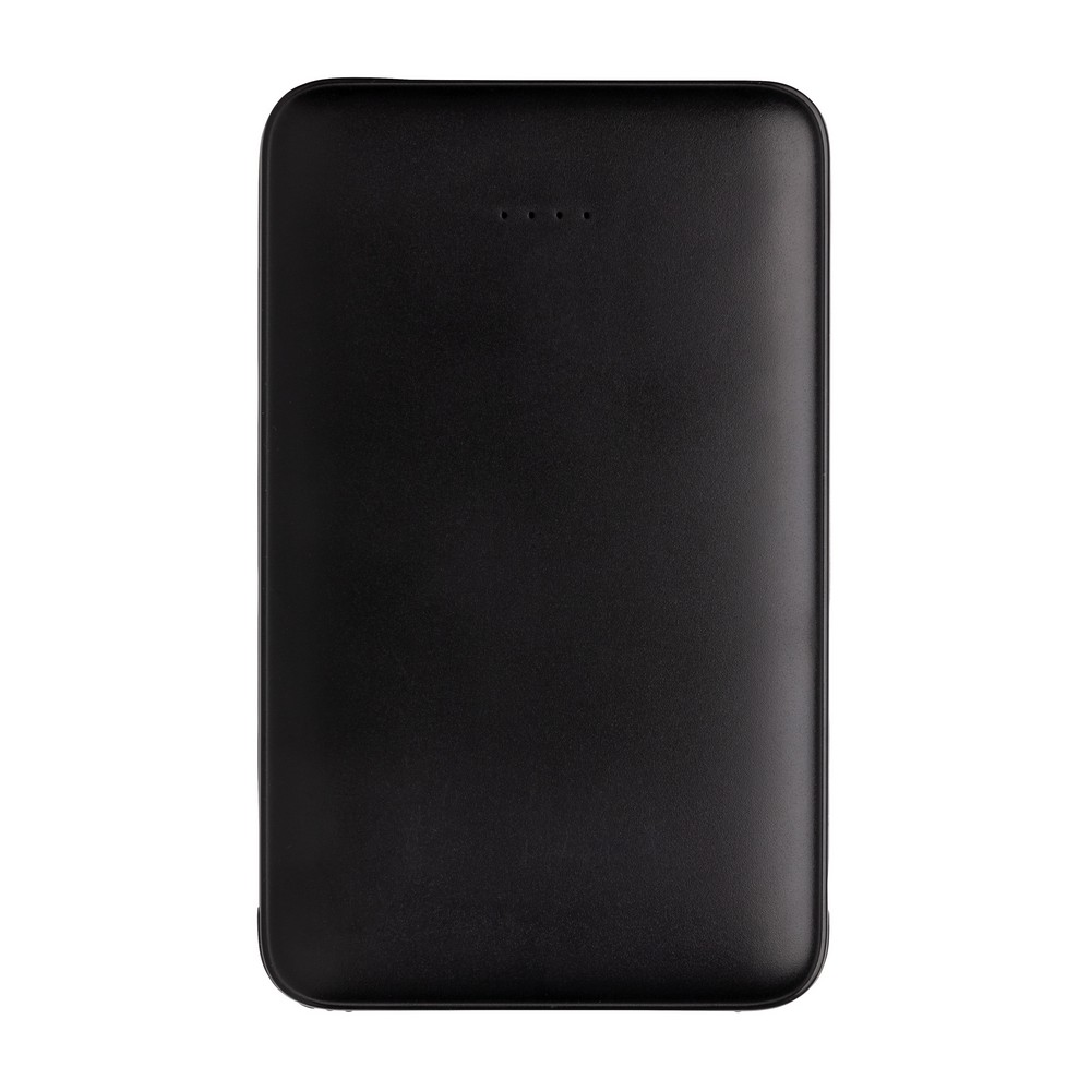 Power bank 5000 mAh, zintegrowany kabel 3 w 1 z własnym nadrukiem, kolor czarny