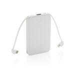 biały Power bank 5000 mAh, zintegrowany kabel 3 w 1