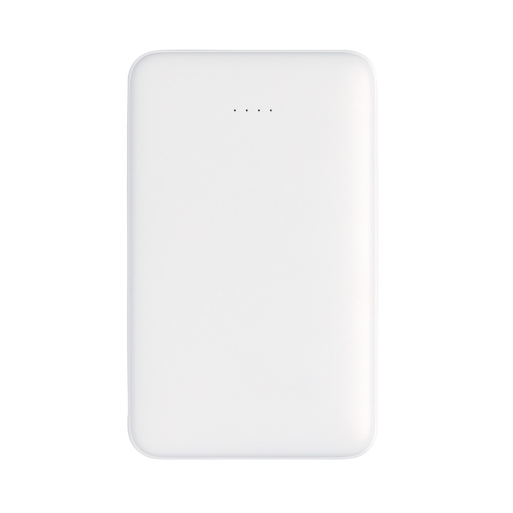 Power bank 5000 mAh, zintegrowany kabel 3 w 1 z własnym nadrukiem, kolor biały