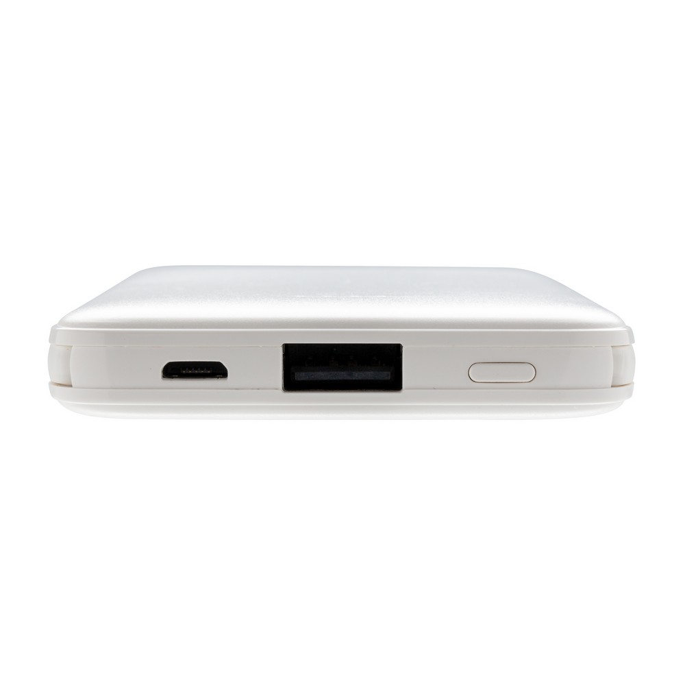 Power bank 5000 mAh, zintegrowany kabel 3 w 1 z własnym nadrukiem, kolor biały