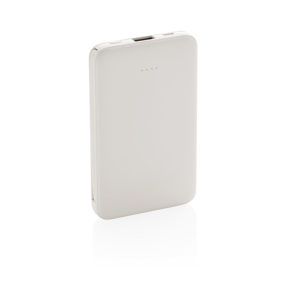 Power bank 5000 mAh, zintegrowany kabel 3 w 1 z własnym nadrukiem, kolor biały