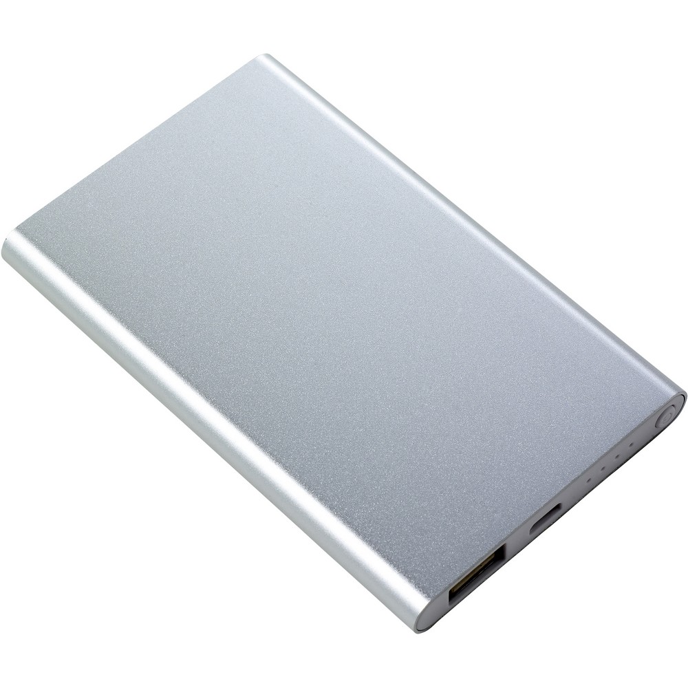 Power bank 4000 mAh z własnym nadrukiem, kolor srebrny