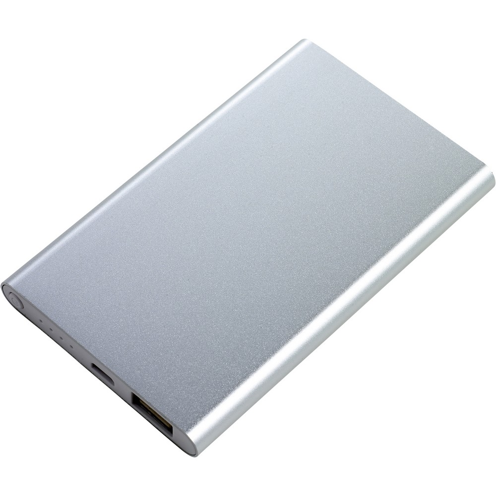 Power bank 4000 mAh z własnym nadrukiem, kolor srebrny