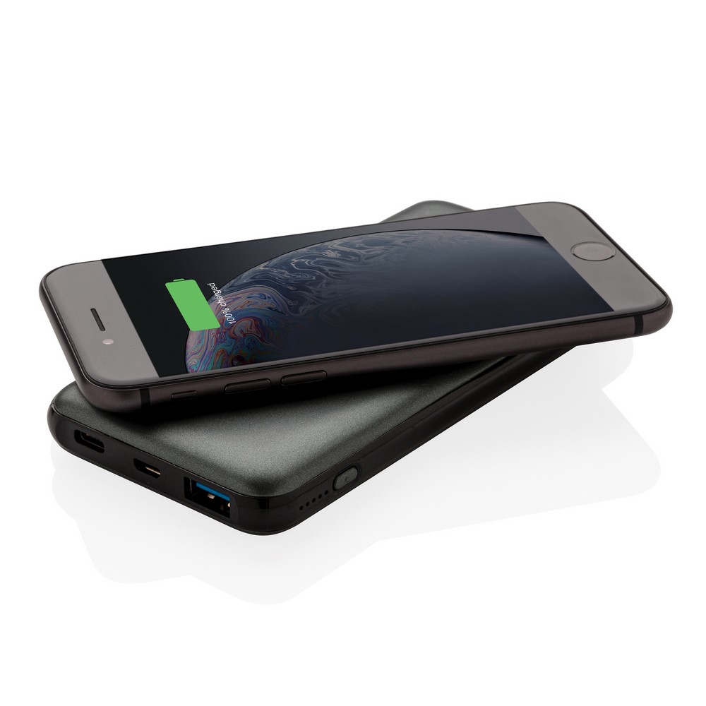 Bezprzewodowy power bank 10000 mAh z PD z własnym nadrukiem, kolor szary