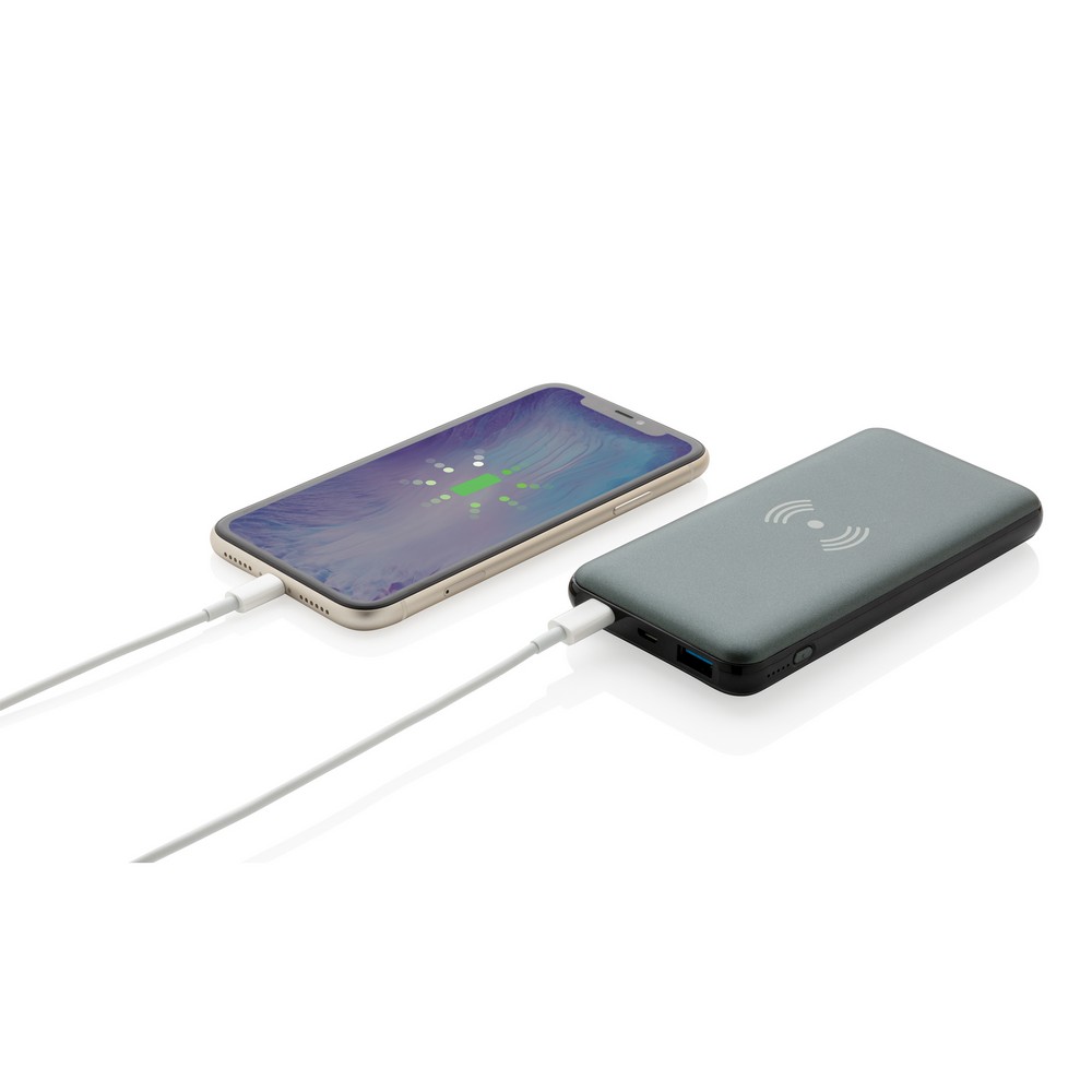 Bezprzewodowy power bank 10000 mAh z PD z własnym nadrukiem, kolor szary