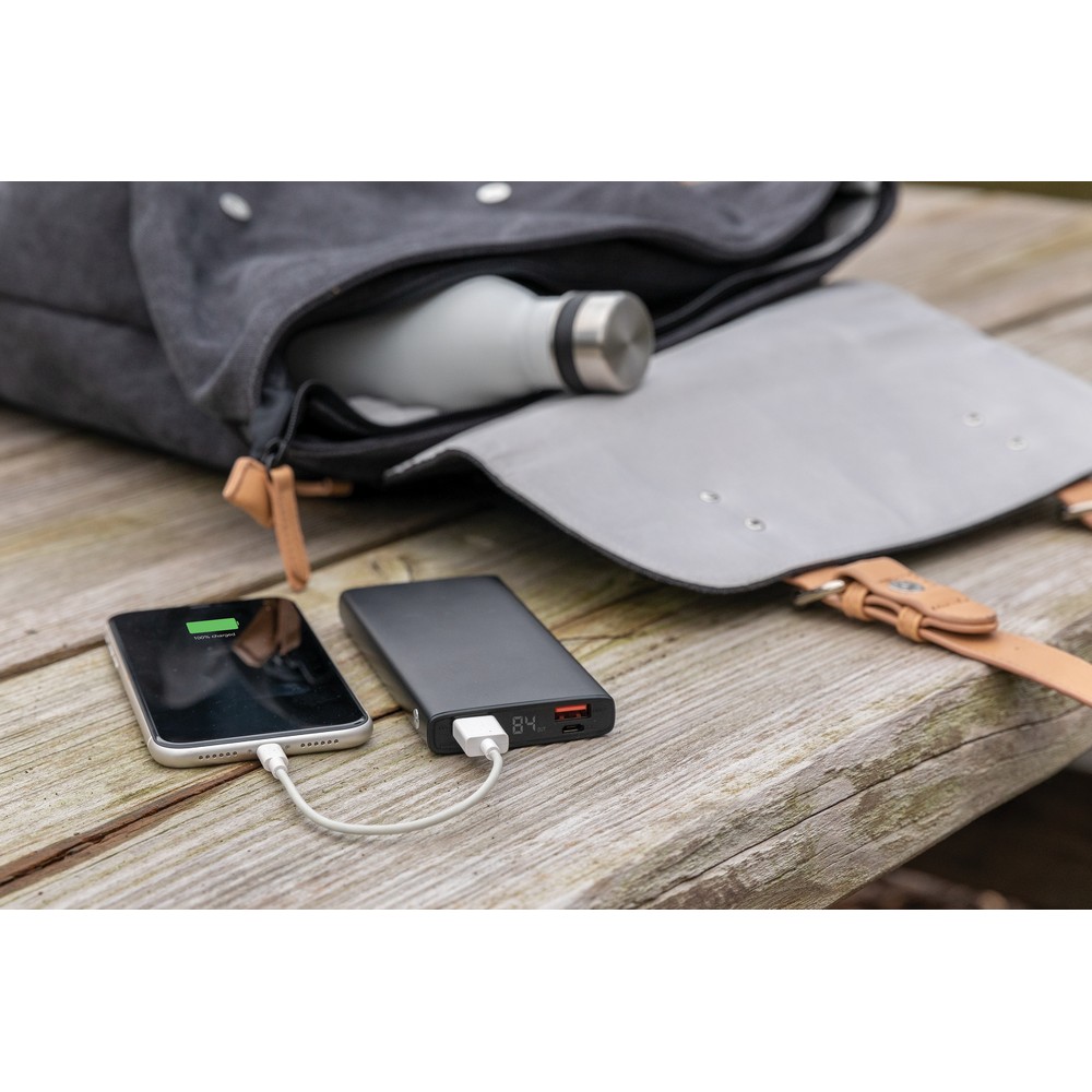 Szybki power bank 10000 mAh z własnym nadrukiem, kolor czarny