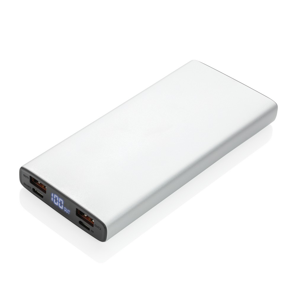 Szybki power bank 10000 mAh z własnym nadrukiem, kolor srebrny