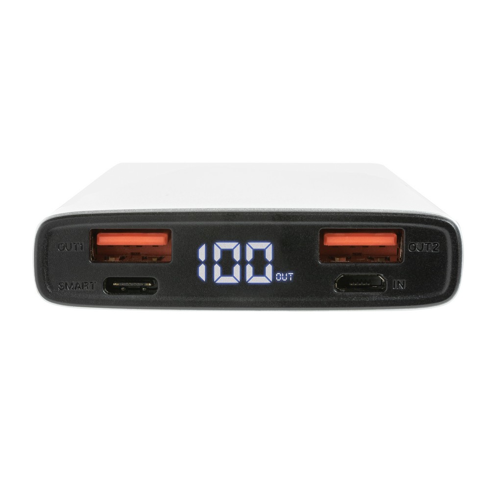 Szybki power bank 10000 mAh z własnym nadrukiem, kolor srebrny