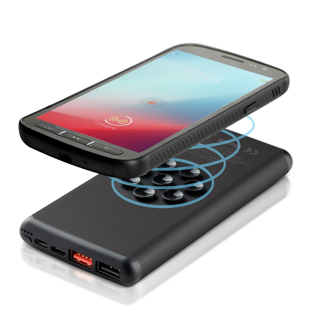 Bezprzewodowy power bank 10000 mAh Mauro Conti z przyssawkami, ładowarka bezprzewodowa 10W | Stef z własnym nadrukiem, kolor…