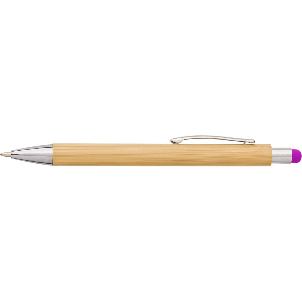 Bambusowy długopis, touch pen z własnym nadrukiem, kolor fuksja