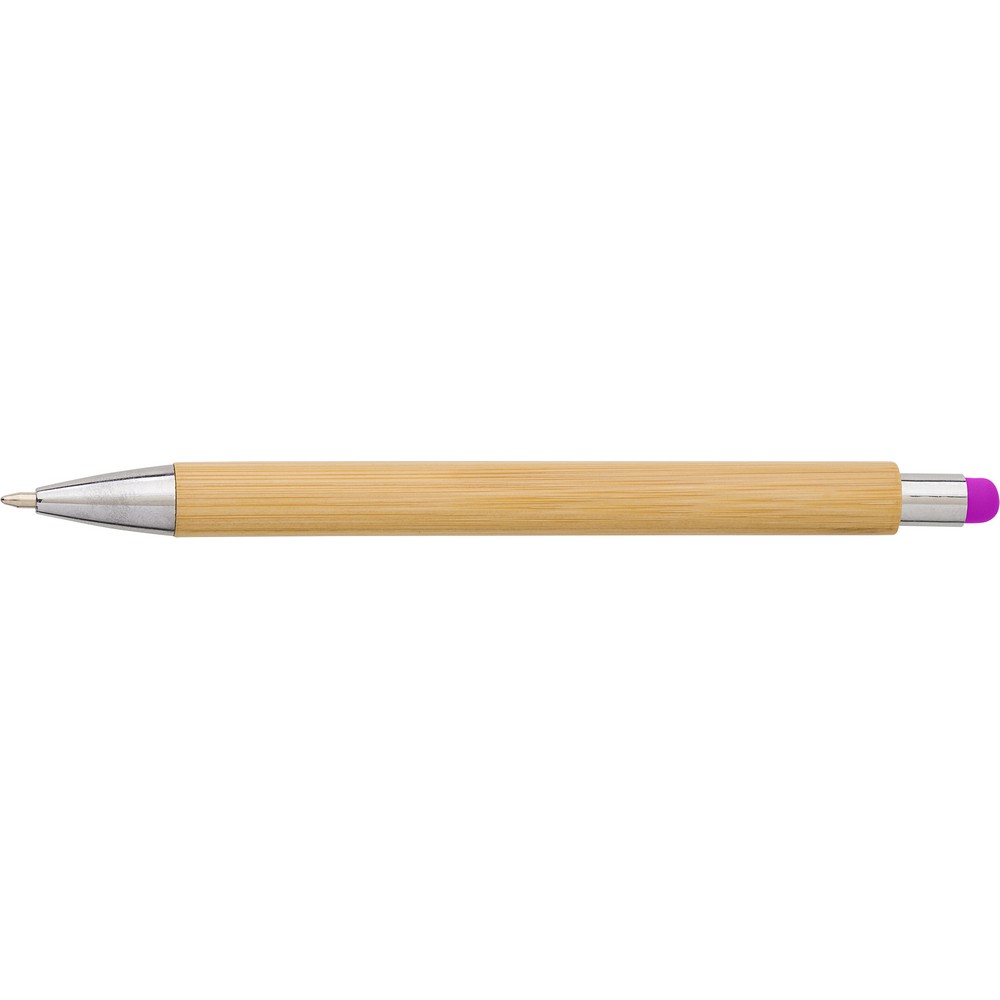 Bambusowy długopis, touch pen z własnym nadrukiem, kolor fuksja