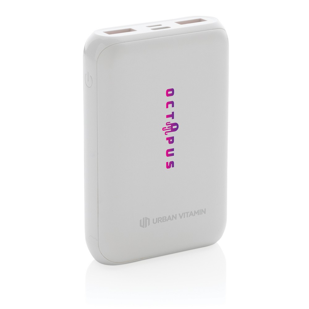 Szybki power bank 10000 mAh Urban Vitamin z własnym nadrukiem, kolor biały