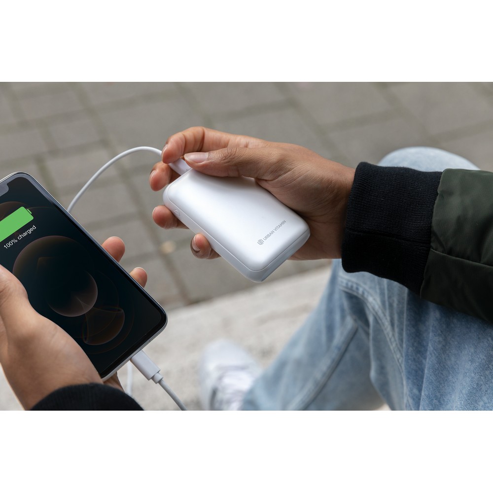 Szybki power bank 10000 mAh Urban Vitamin z własnym nadrukiem, kolor biały
