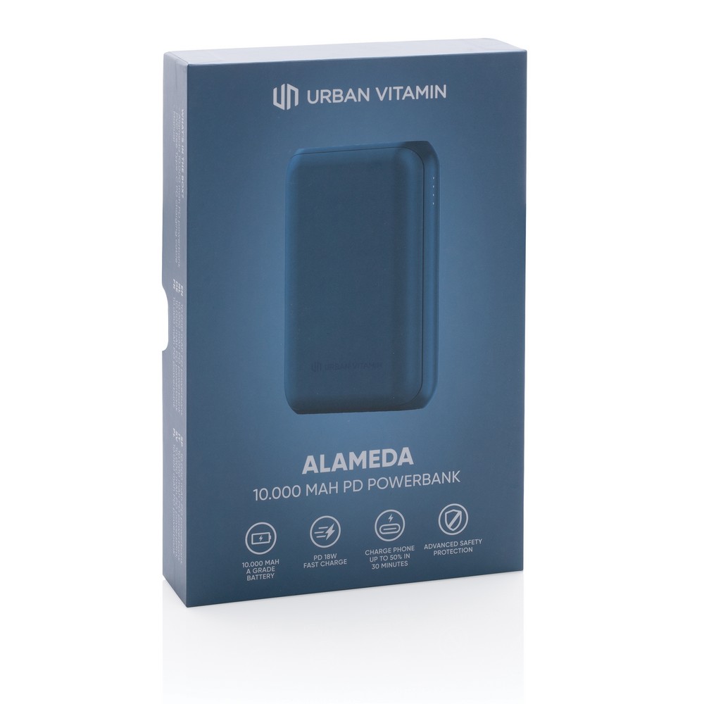Szybki power bank 10000 mAh Urban Vitamin z własnym nadrukiem, kolor niebieski