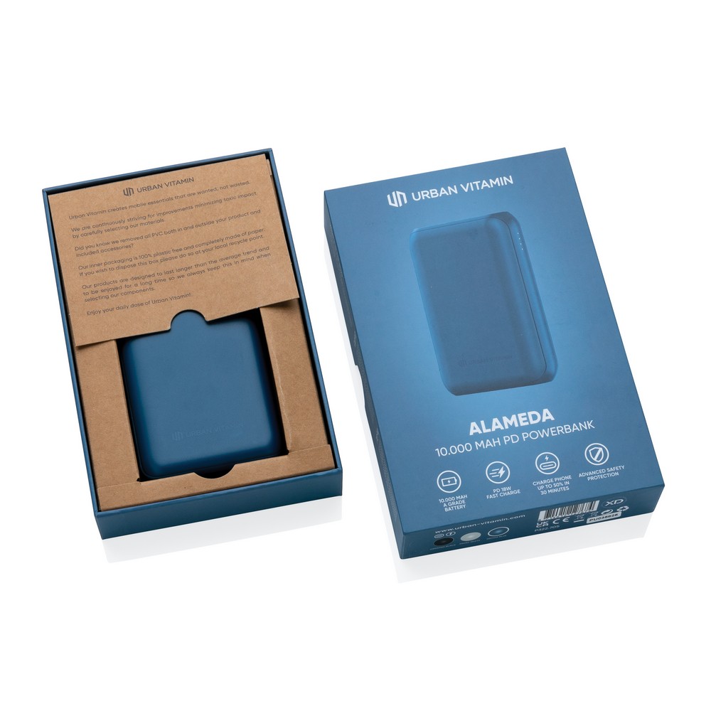 Szybki power bank 10000 mAh Urban Vitamin z własnym nadrukiem, kolor niebieski